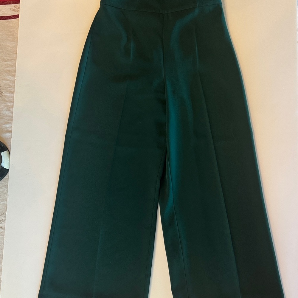 Zara Woman Dark Green Cropped Pants With Side Zip